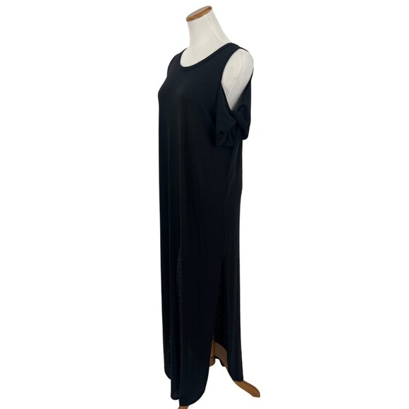 Free People Casual Black Cold Shoulder Side Slits Relaxed Boho Jersey Maxi Dress - Picture 11 of 14